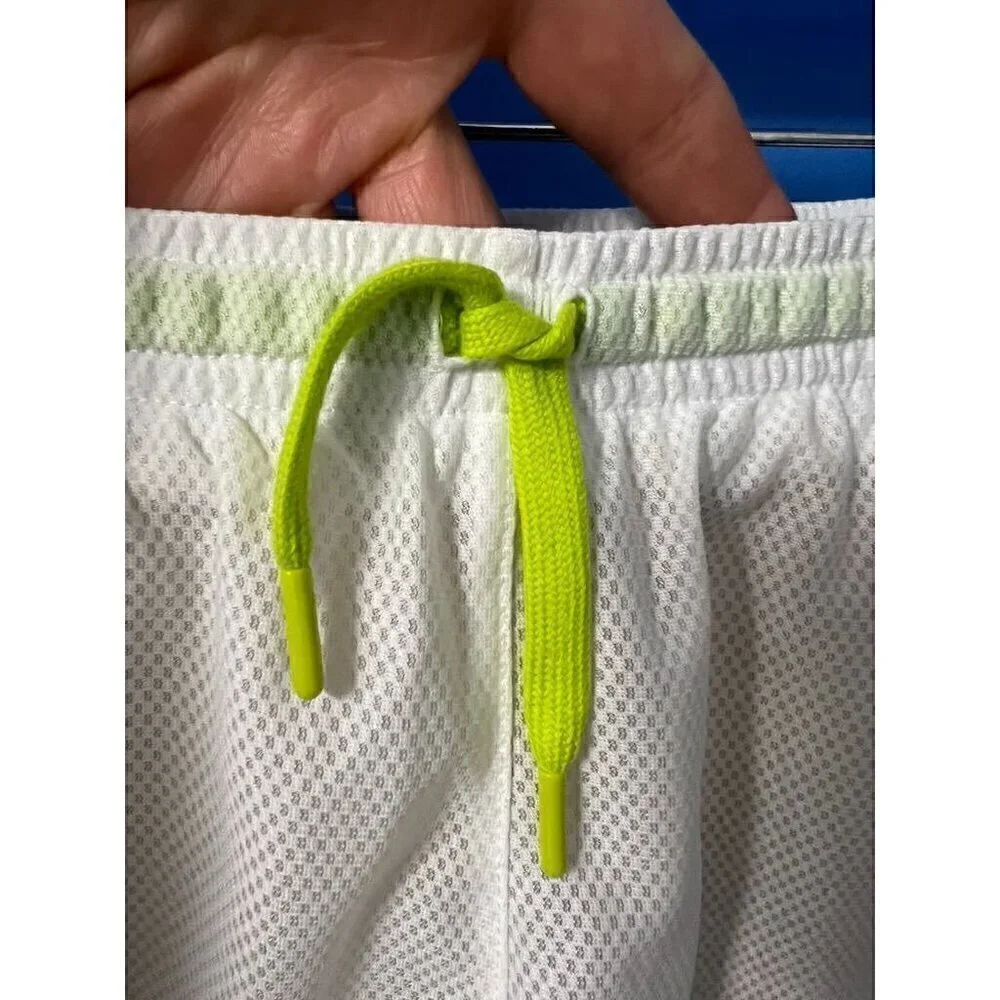 Nike Dri-Fit Tempo Girls 2-In-1 Training Shorts White/Beige Neon Green Accents L - Picture 5 of 9